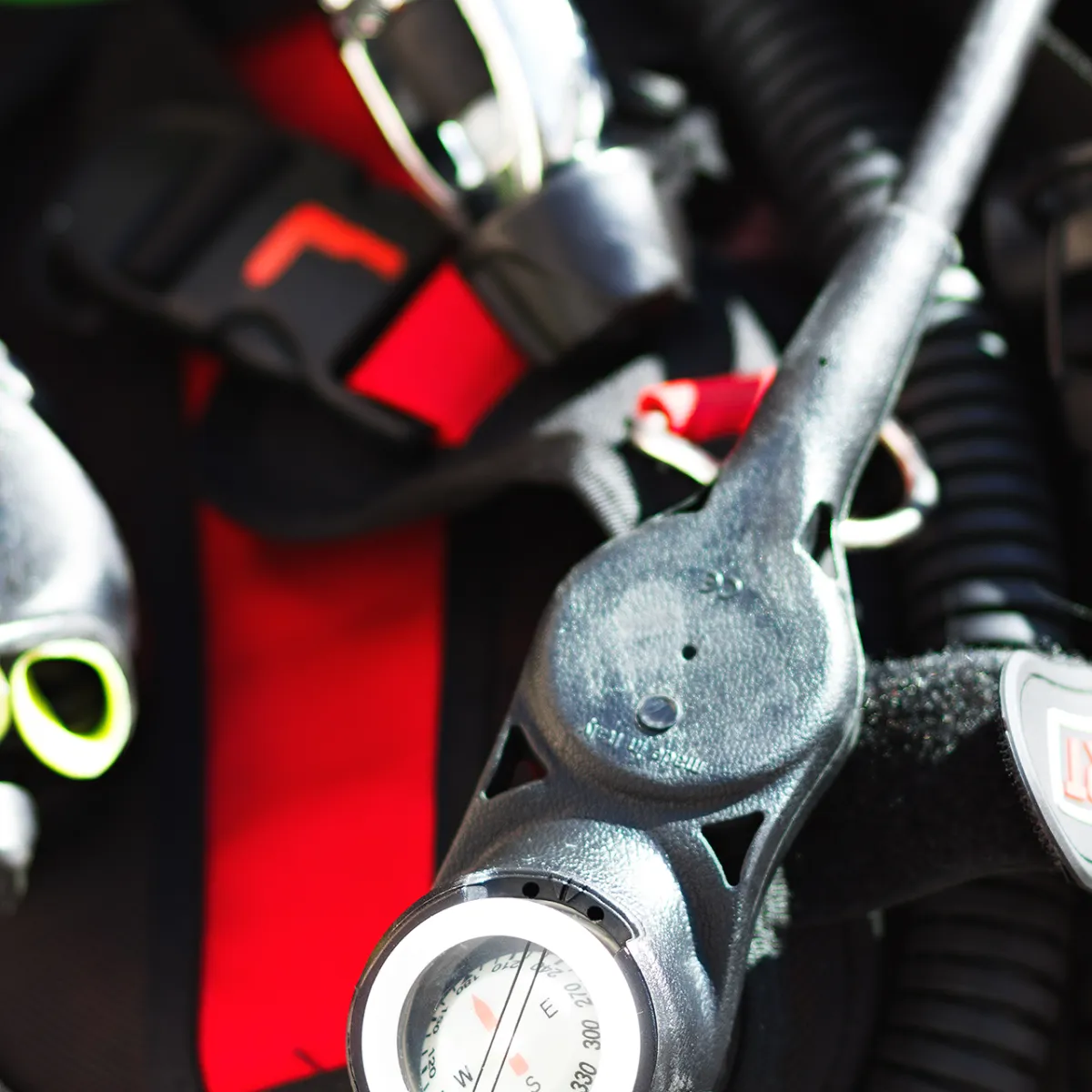 Scuba Vest with focus on pressure gauage